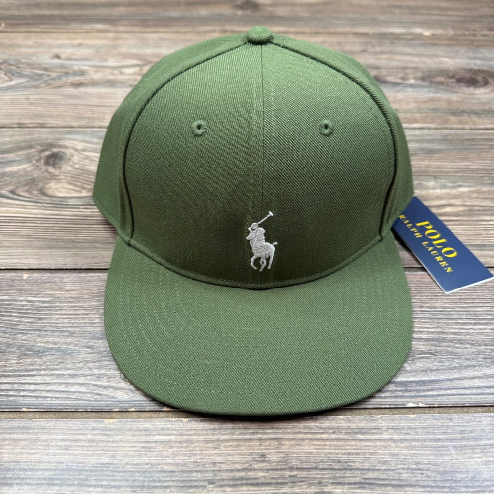 Polo Ralph Lauren Mens OS Ball Cap Green Twill High-Crown Snapback NWT